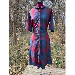 Vintage 1970s Button Front Shirt Dress Plaid Hob Nobber Size Large